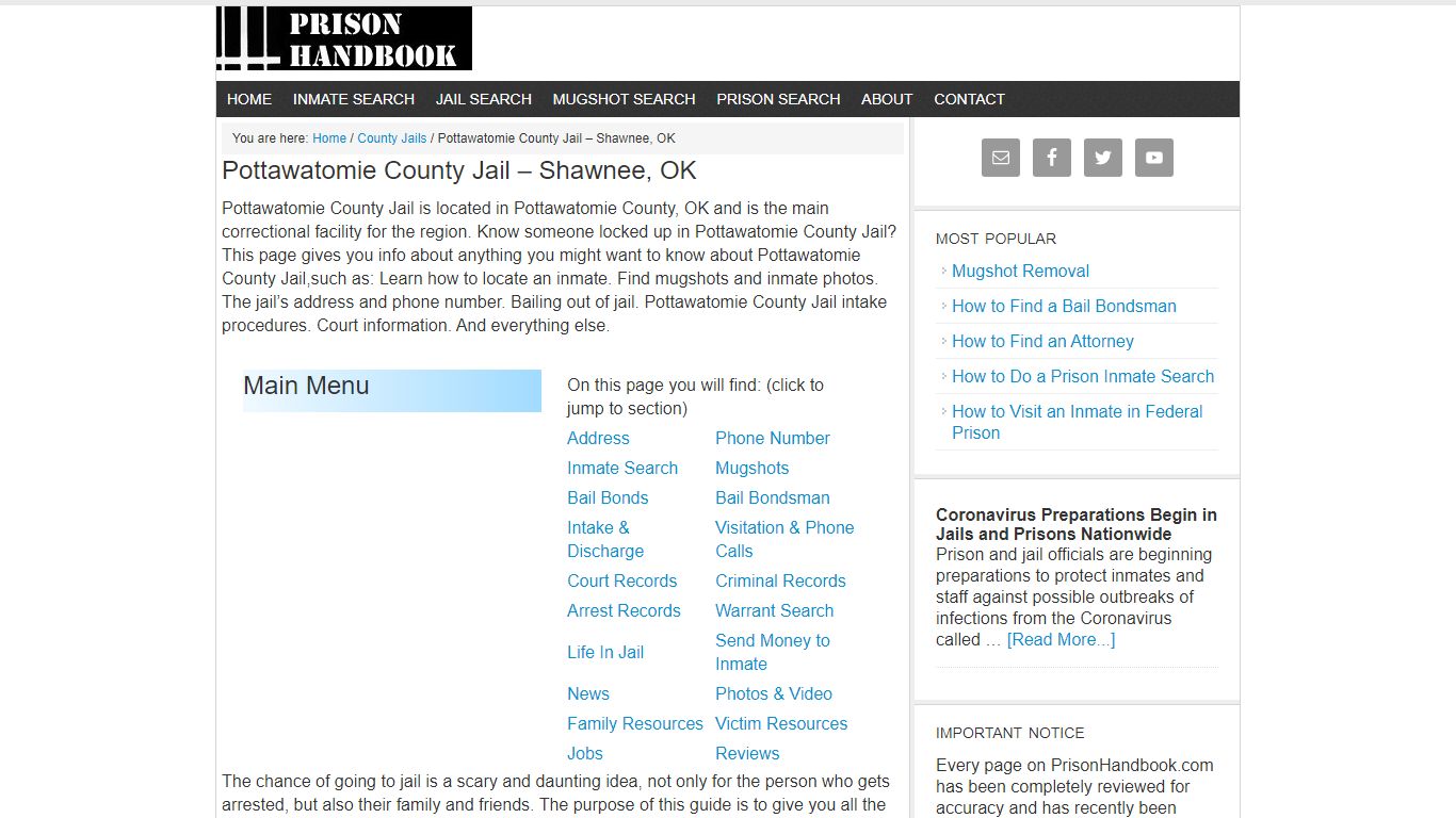 Pottawatomie County Jail – Shawnee, OK - Prison Handbook